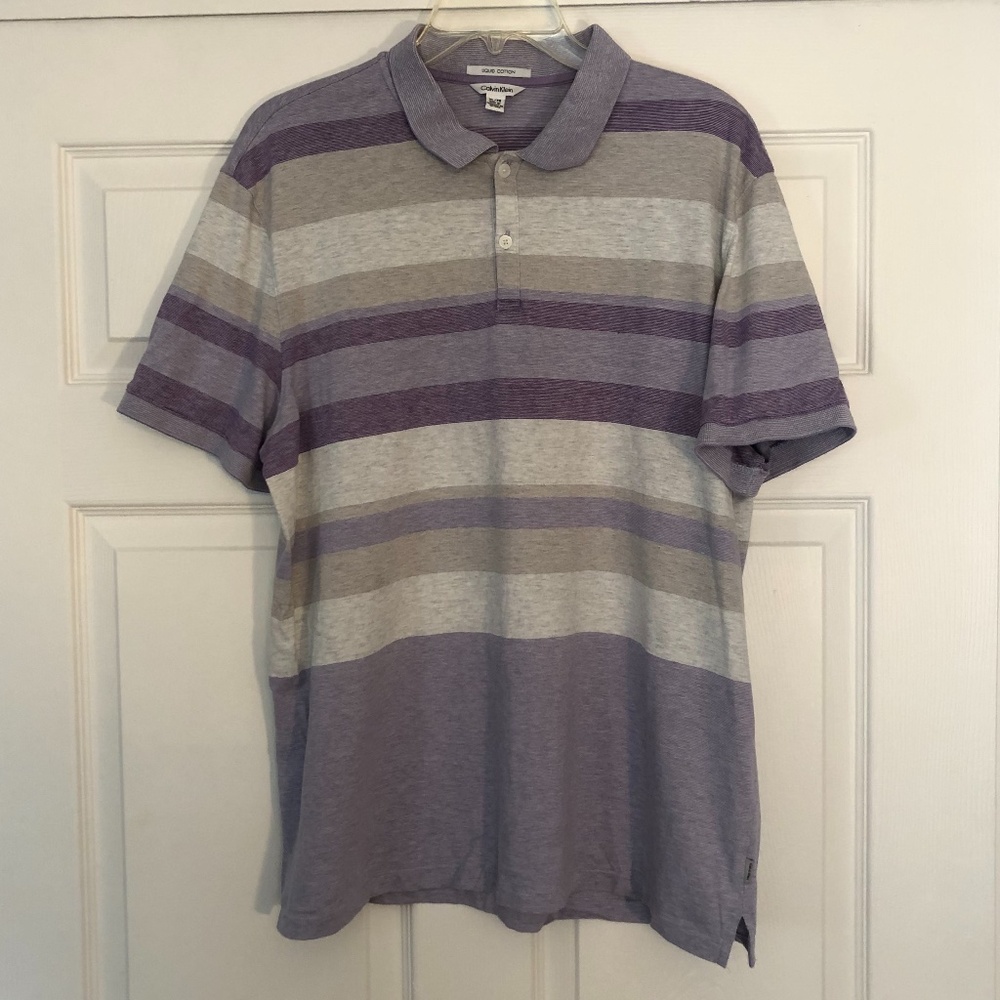 Calvin Klein Liquid Cotton Polo, Purple, Grey, XL